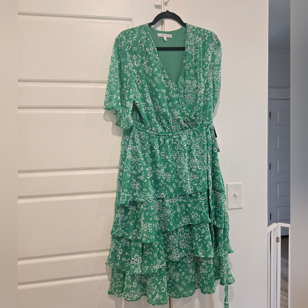 Green Floral Wrap Dress